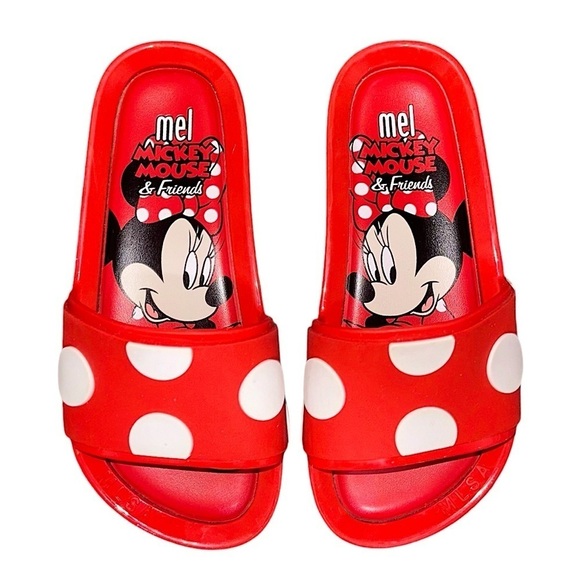 Mini Melissa Red + White Polka Dot Disney Minnie Mouse Scented Sandal Slides 12 - Picture 1 of 8
